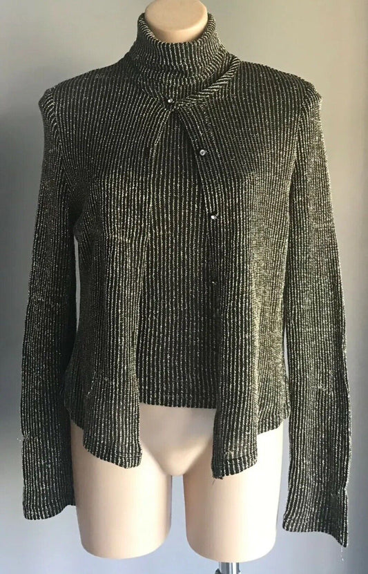 JOSEPH RIBKOFF Size 10 Jacket & Top Black Gold Lame High Neck Twin Set Vintage