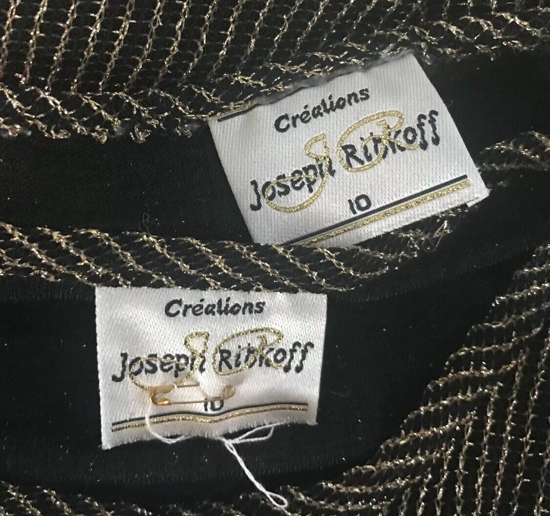 JOSEPH RIBKOFF Size 10 Jacket & Top Black Gold Lame High Neck Twin Set Vintage