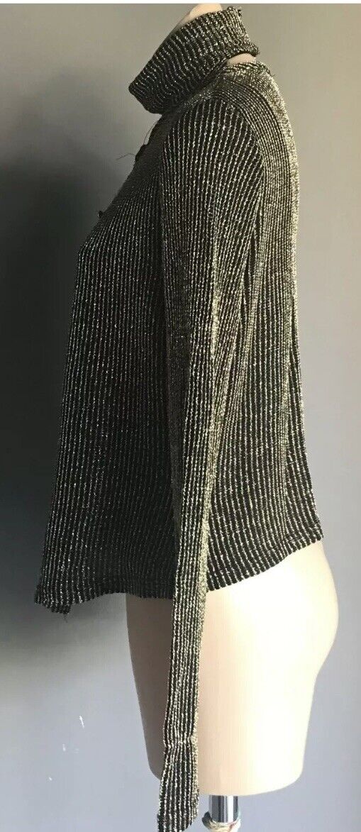 JOSEPH RIBKOFF Size 10 Jacket & Top Black Gold Lame High Neck Twin Set Vintage