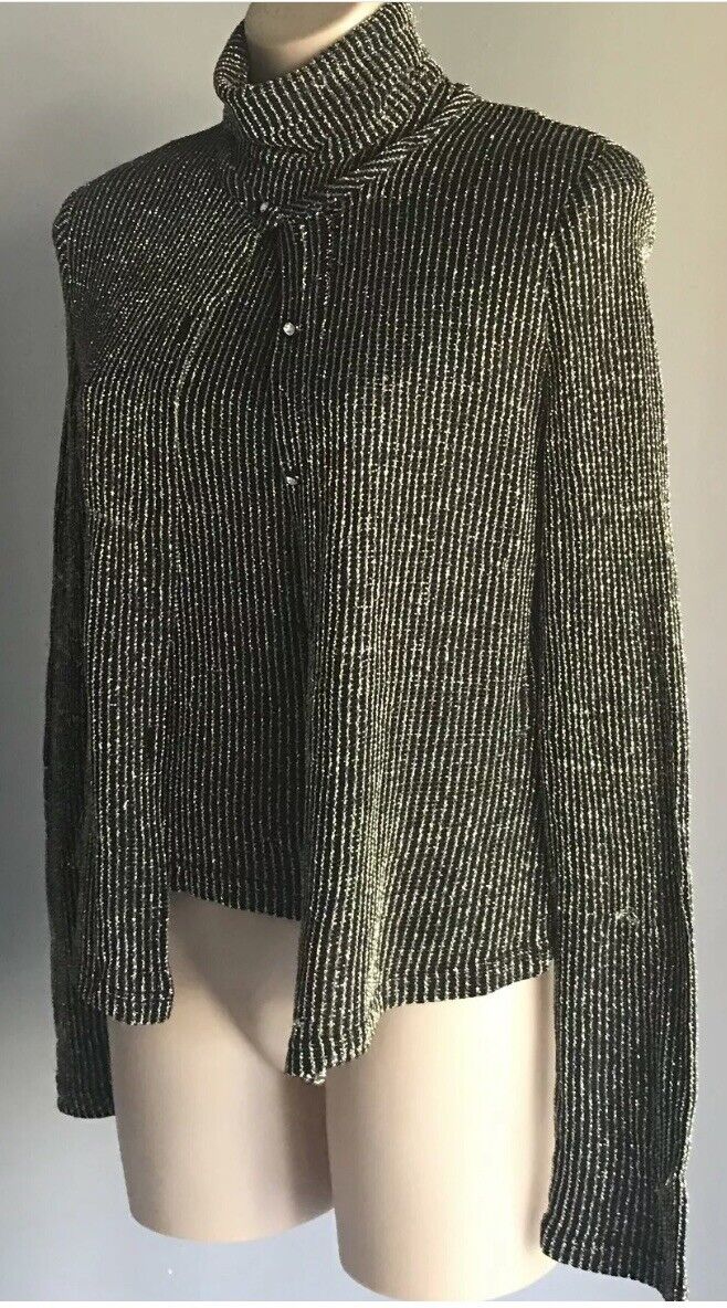 JOSEPH RIBKOFF Size 10 Jacket & Top Black Gold Lame High Neck Twin Set Vintage