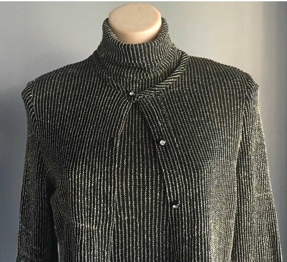 JOSEPH RIBKOFF Size 10 Jacket & Top Black Gold Lame High Neck Twin Set Vintage