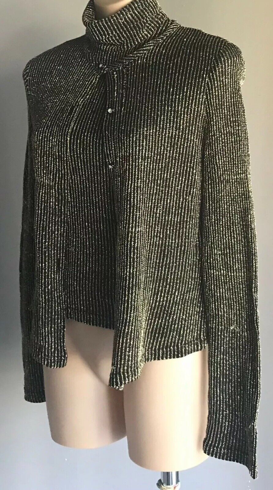 JOSEPH RIBKOFF Size 10 Jacket & Top Black Gold Lame High Neck Twin Set Vintage