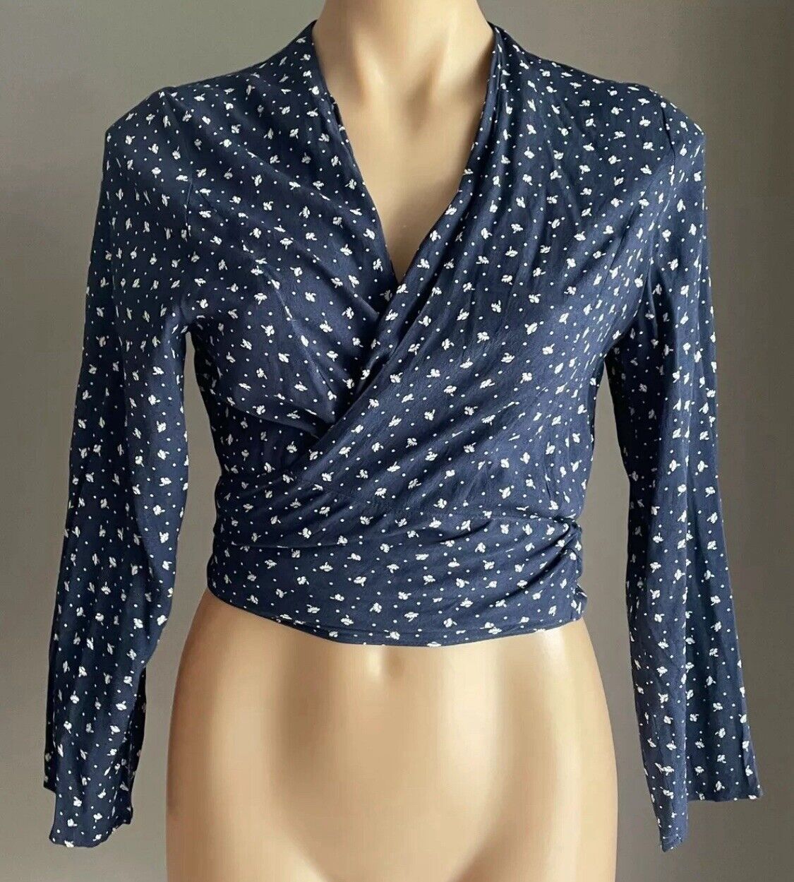 ROLLA'S Delilah Top Blue White Dandelion Print Wrap Blouse ROLLAS Size S 10