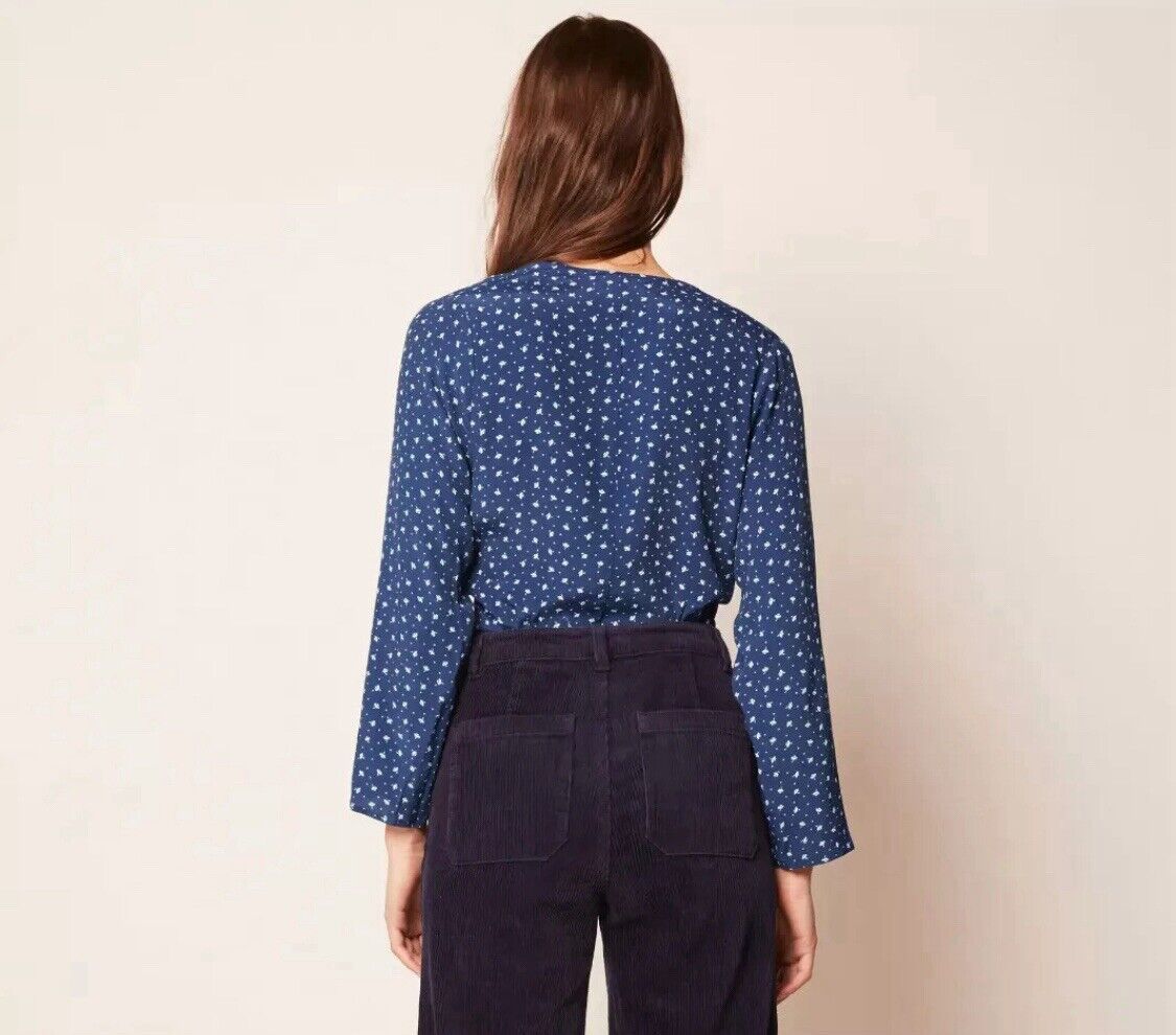 ROLLA'S Delilah Top Blue White Dandelion Print Wrap Blouse ROLLAS Size S 10