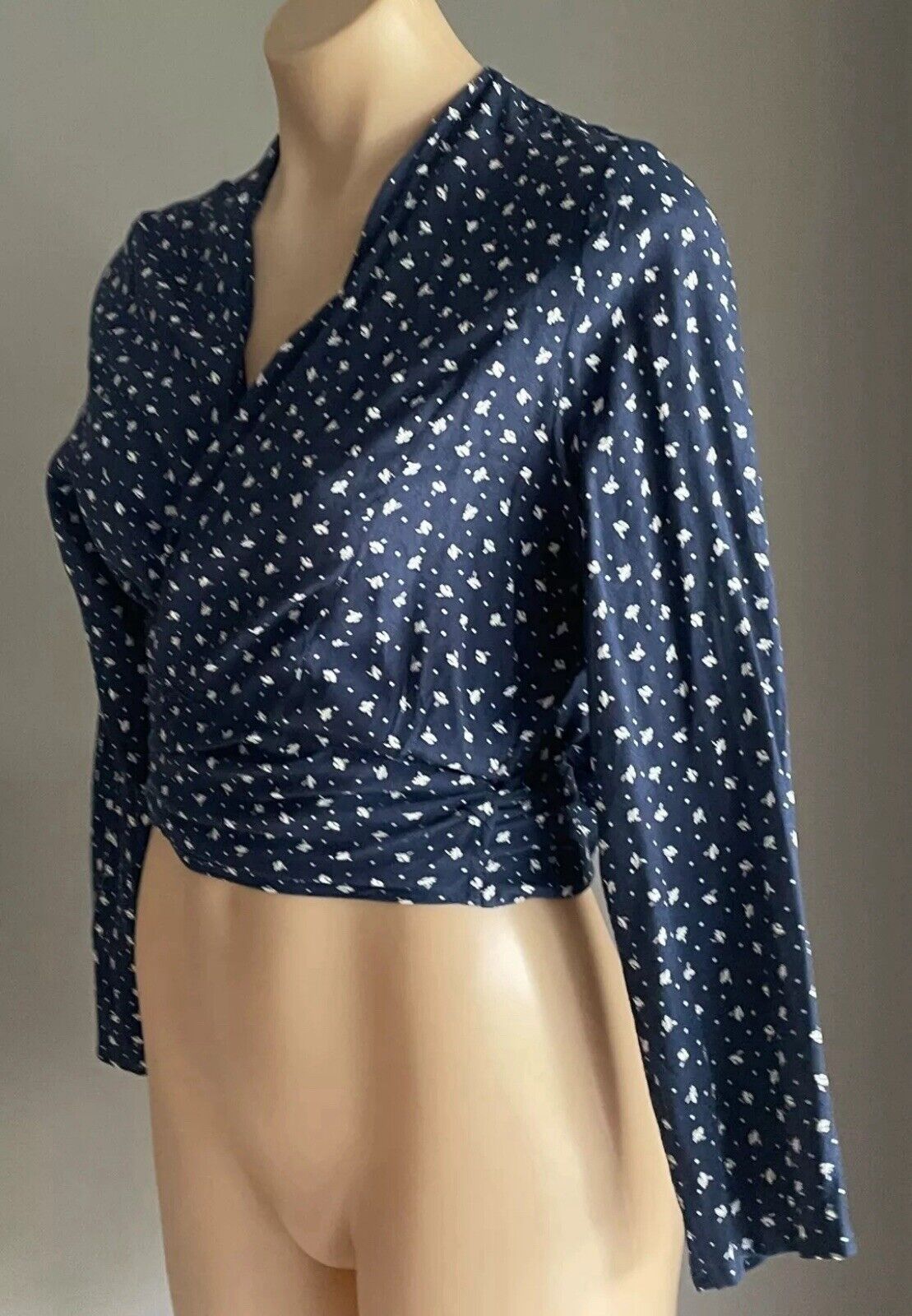 ROLLA'S Delilah Top Blue White Dandelion Print Wrap Blouse ROLLAS Size S 10