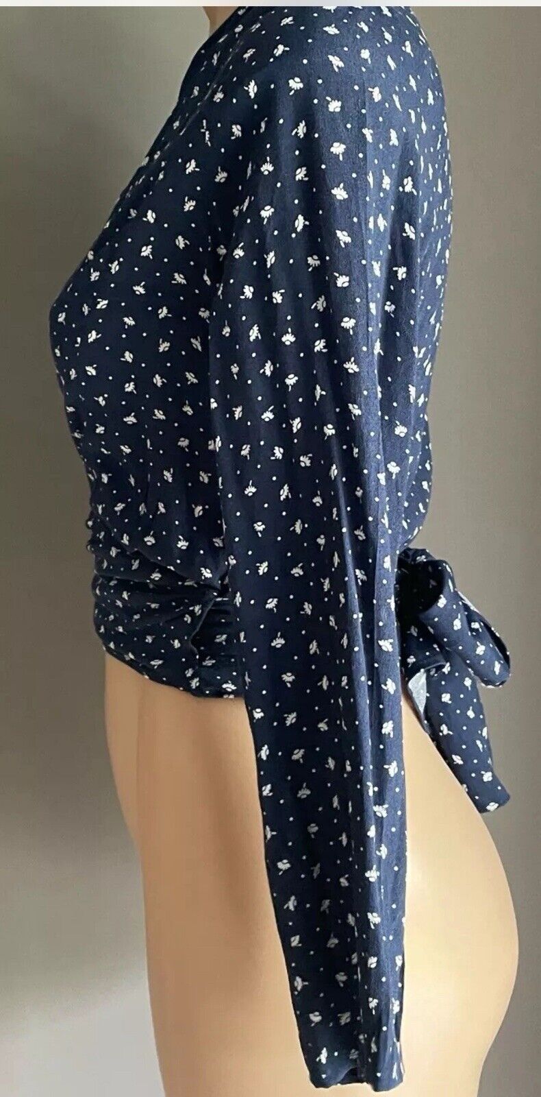 ROLLA'S Delilah Top Blue White Dandelion Print Wrap Blouse ROLLAS Size S 10