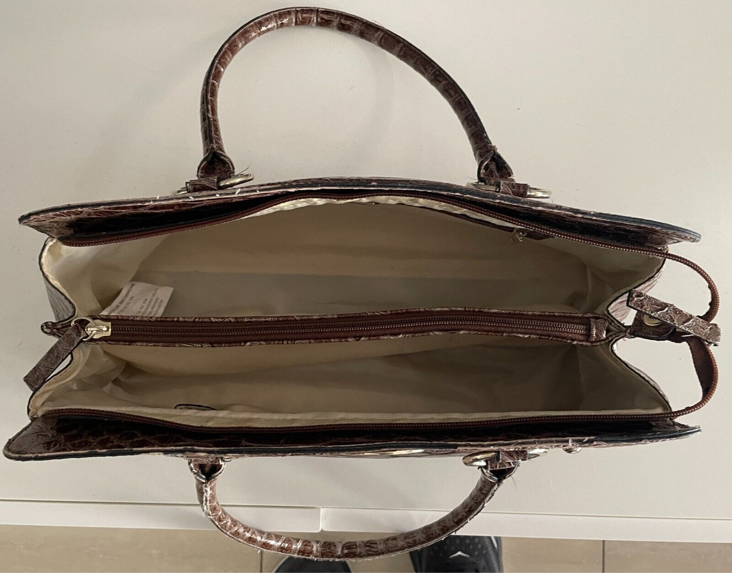 GUESS  Shoulder BagBrown Patent Croc Print Silver Hardware 3 Compartments