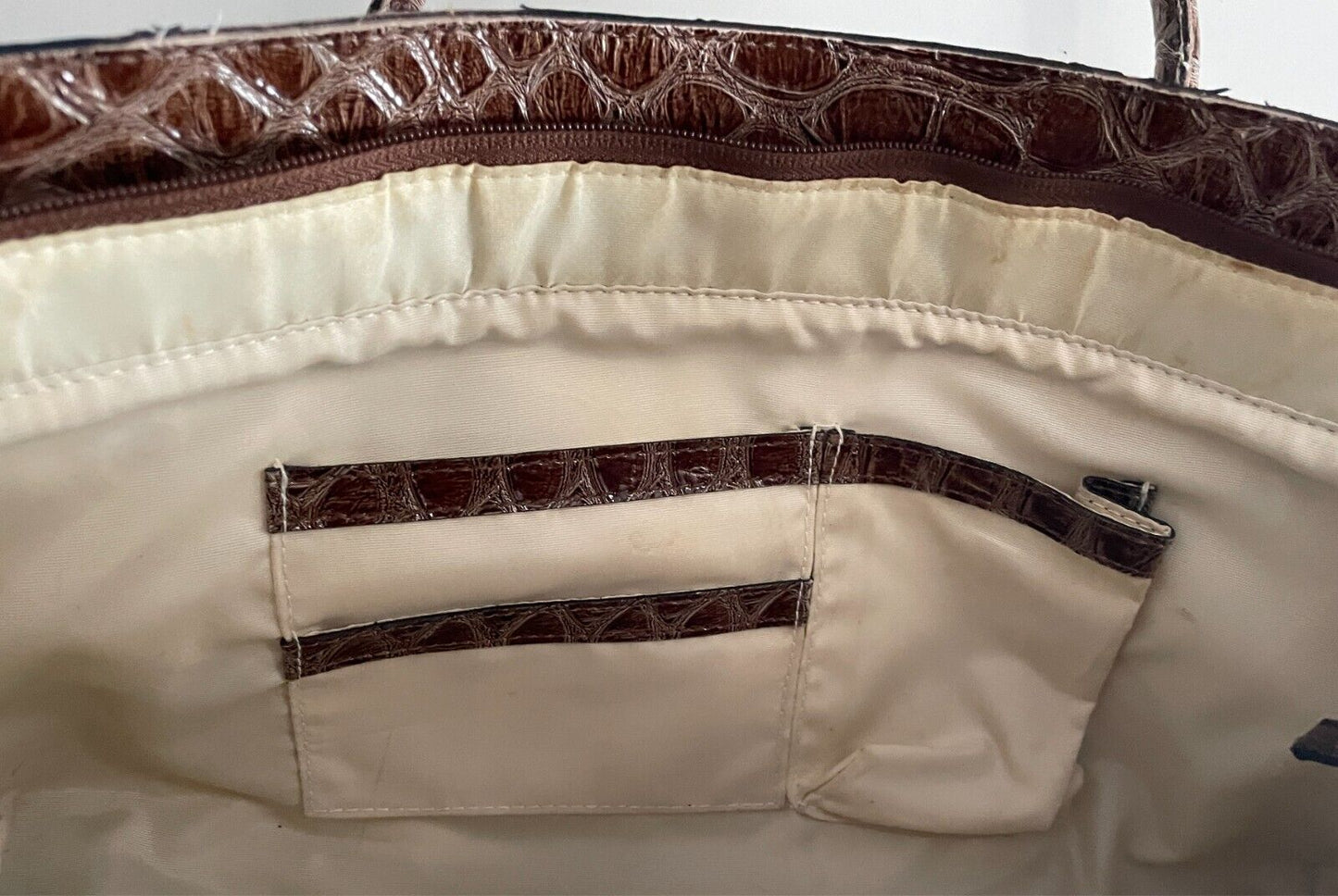 GUESS  Shoulder BagBrown Patent Croc Print Silver Hardware 3 Compartments