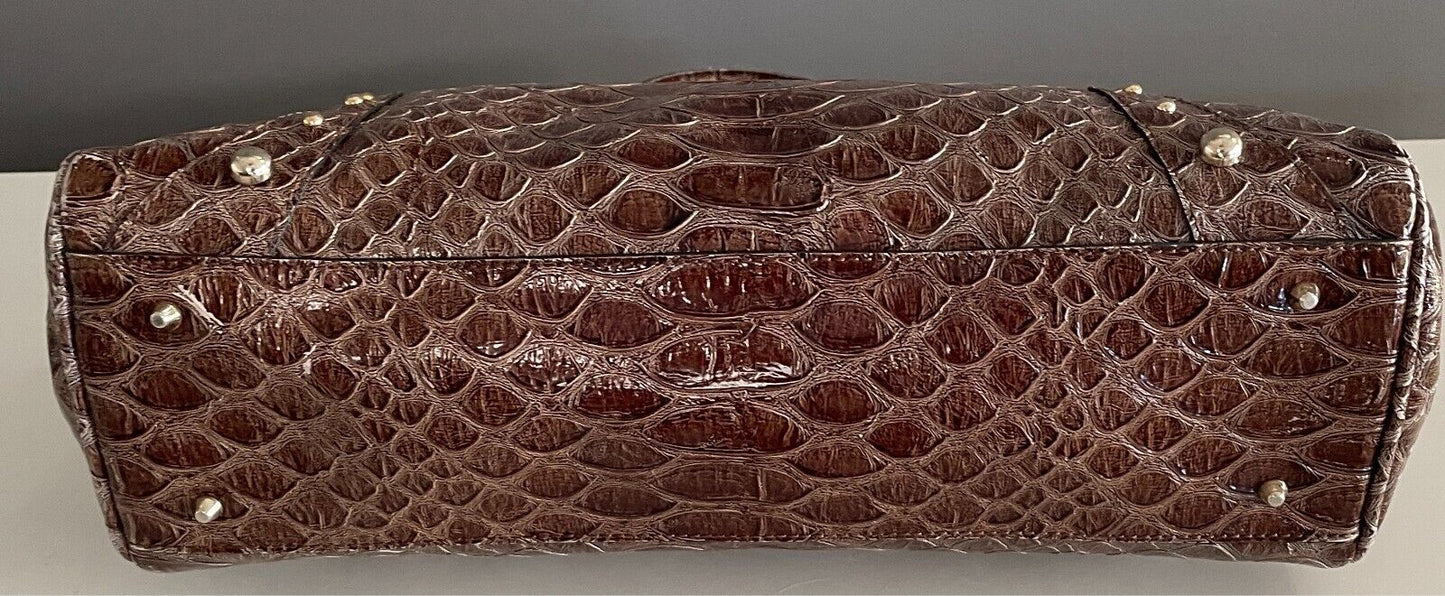 GUESS  Shoulder BagBrown Patent Croc Print Silver Hardware 3 Compartments