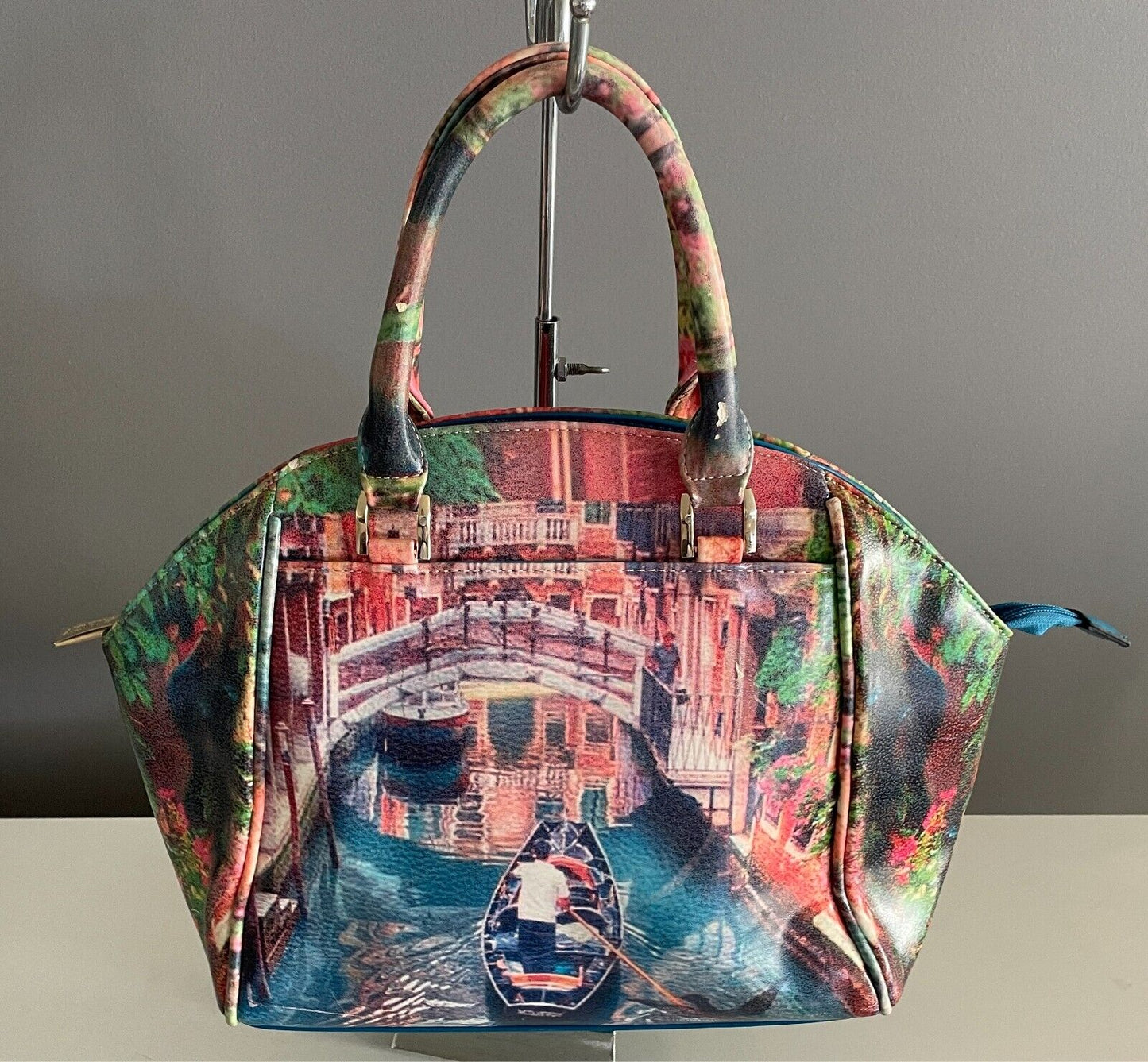 VALENSIY Bowling Style Bag Pretty Venetian Watercolour Print PU/Pleather