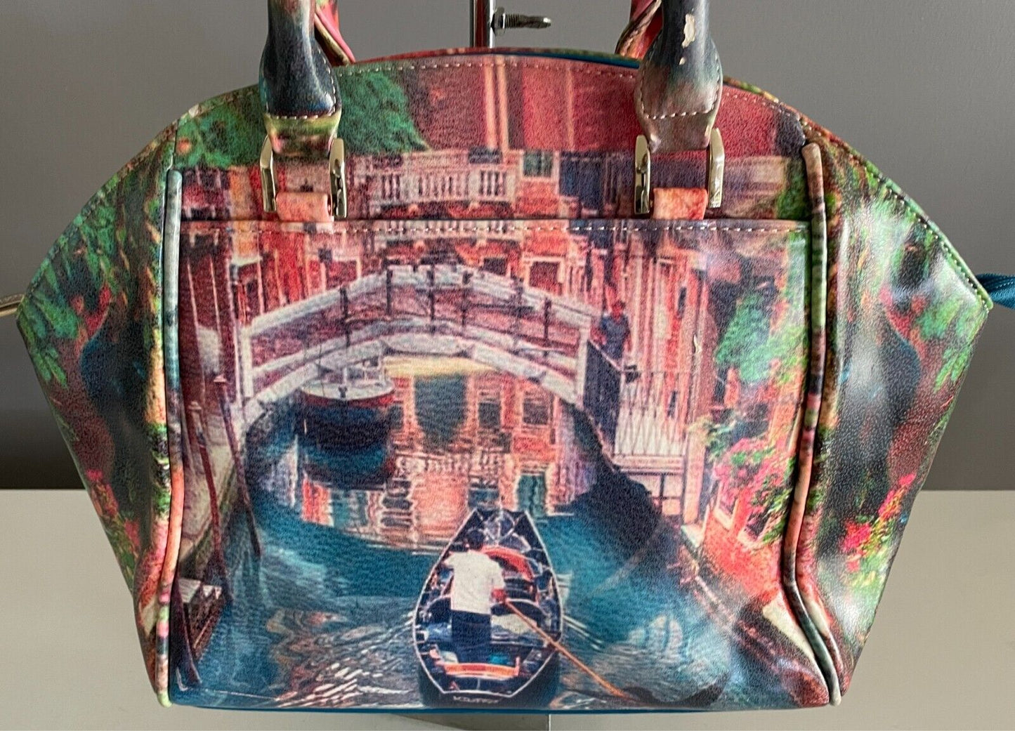 VALENSIY Bowling Style Bag Pretty Venetian Watercolour Print PU/Pleather