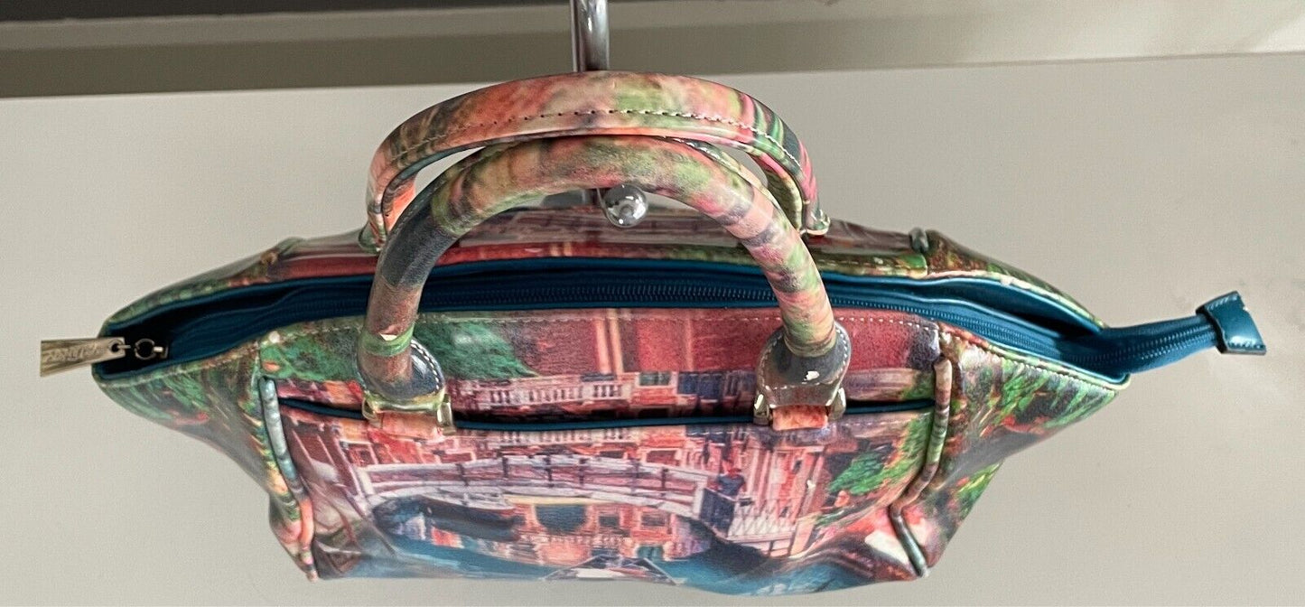 VALENSIY Bowling Style Bag Pretty Venetian Watercolour Print PU/Pleather