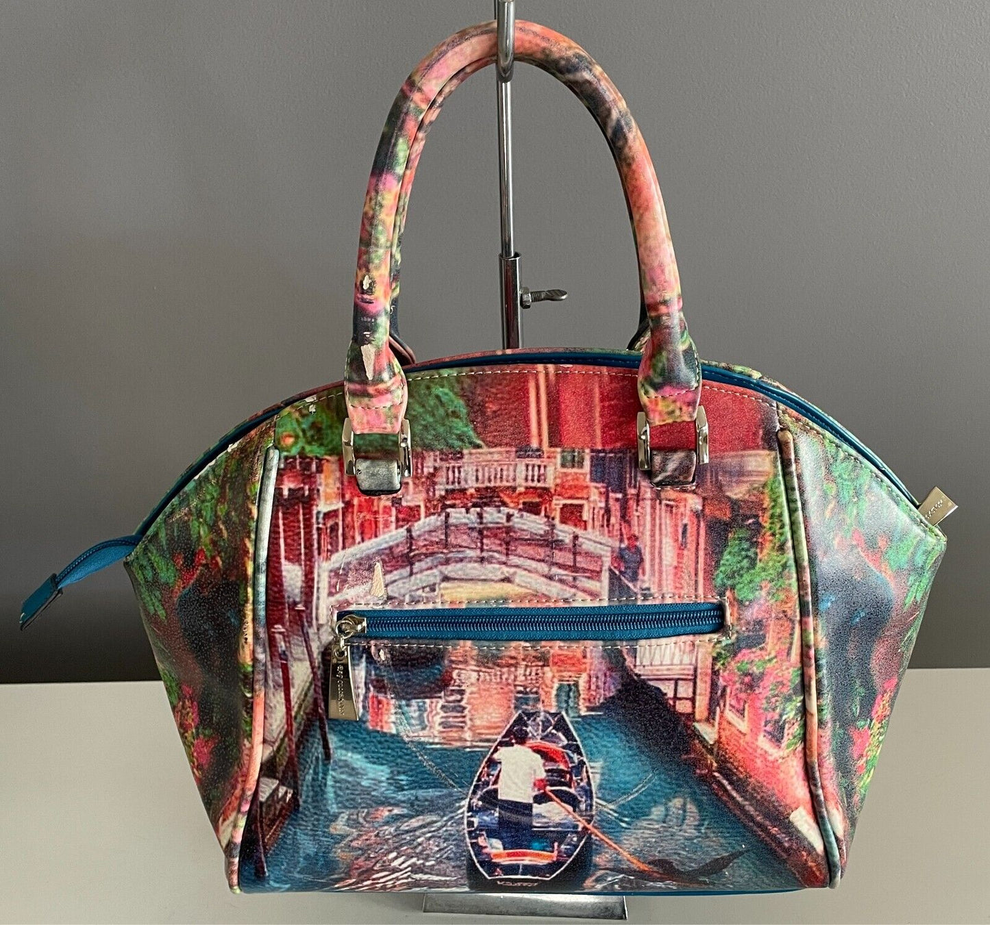 VALENSIY Bowling Style Bag Pretty Venetian Watercolour Print PU/Pleather