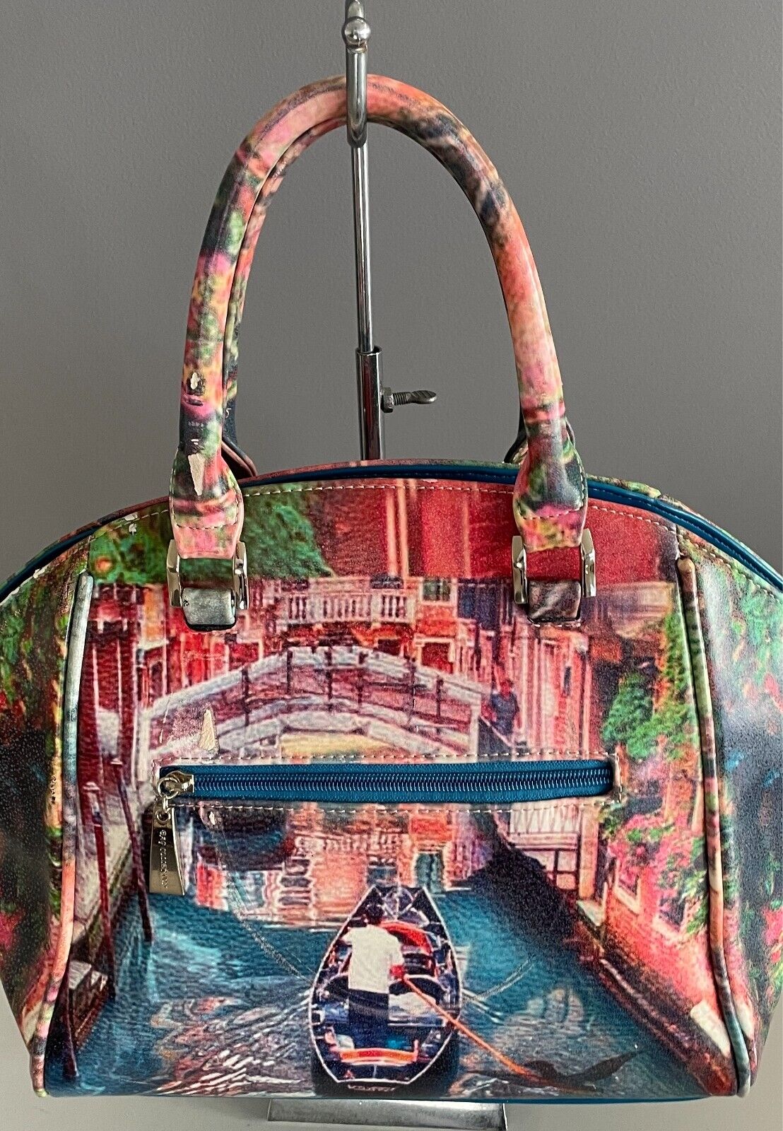 VALENSIY Bowling Style Bag Pretty Venetian Watercolour Print PU/Pleather