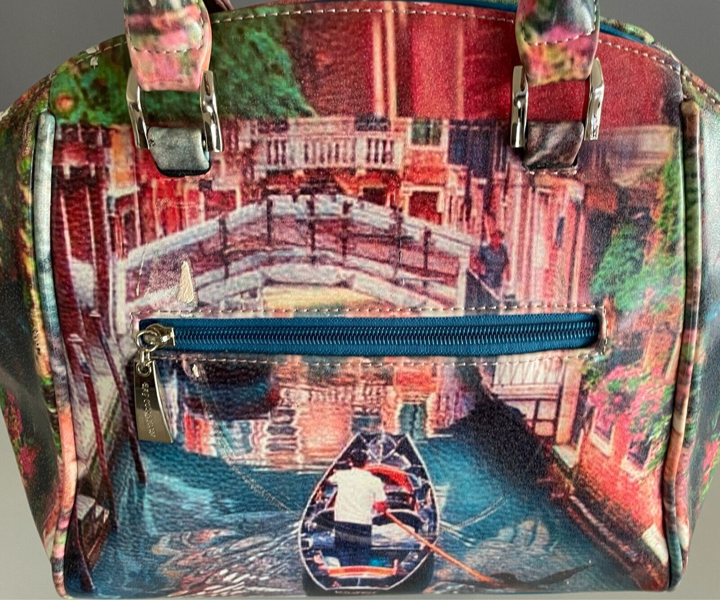 VALENSIY Bowling Style Bag Pretty Venetian Watercolour Print PU/Pleather