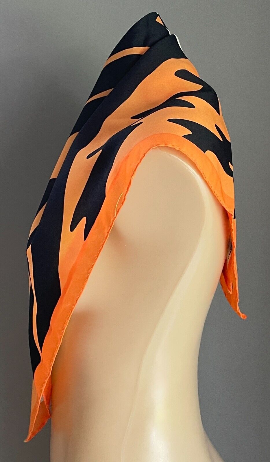 JIM RENOIR Neck Scarf Vintage Orange Yellow Black White Abstract Sq Bright
