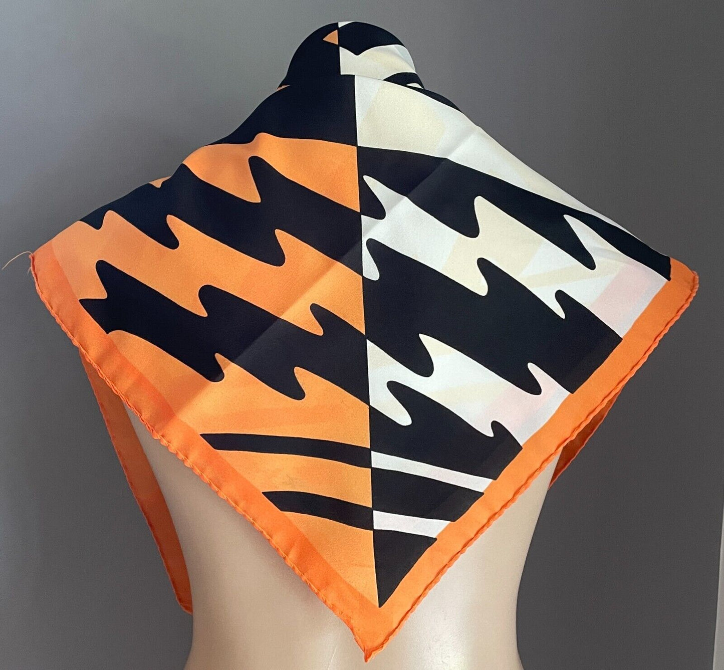 JIM RENOIR Neck Scarf Vintage Orange Yellow Black White Abstract Sq Bright