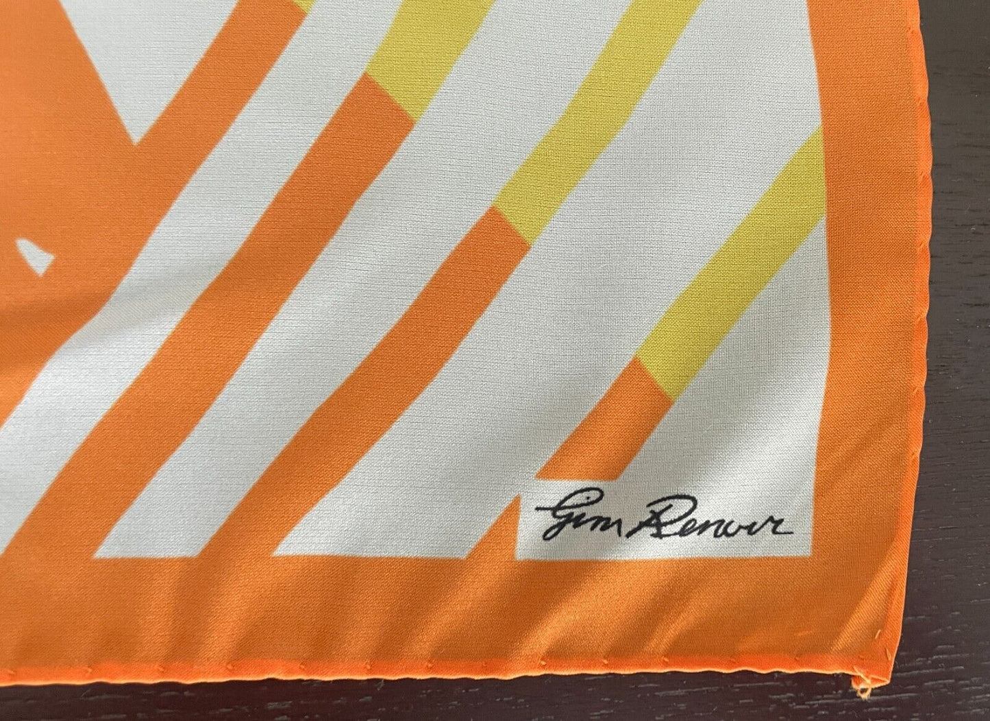 JIM RENOIR Neck Scarf Vintage Orange Yellow Black White Abstract Sq Bright