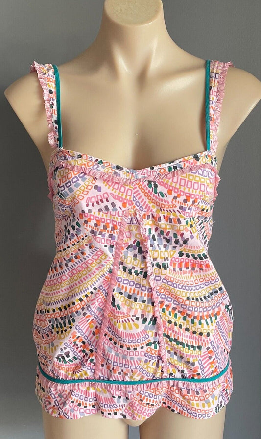 TIGERLILY Top Multicolour & Print Sleeveless Blouse Cotton Ribbon Trim Size 10