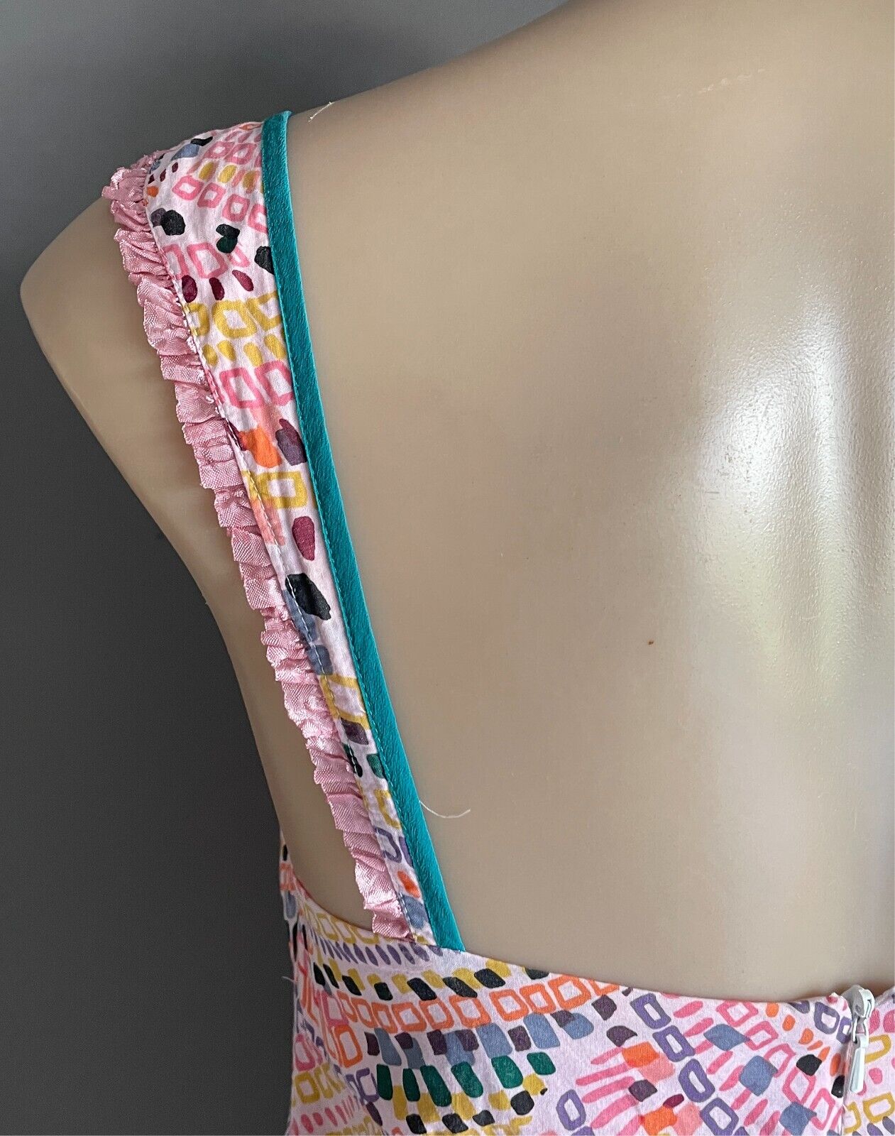 TIGERLILY Top Multicolour & Print Sleeveless Blouse Cotton Ribbon Trim Size 10