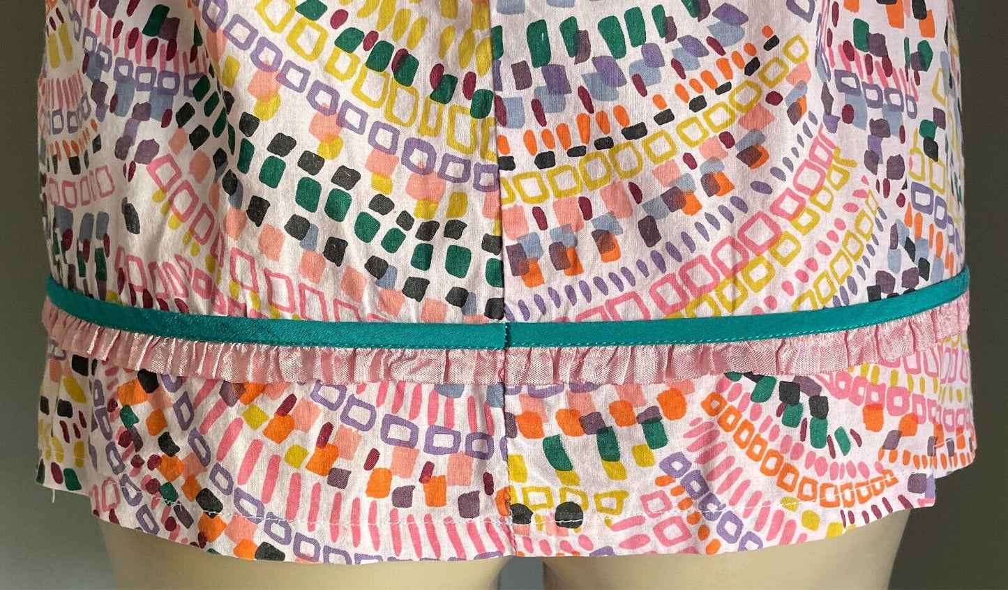 TIGERLILY Top Multicolour & Print Sleeveless Blouse Cotton Ribbon Trim Size 10