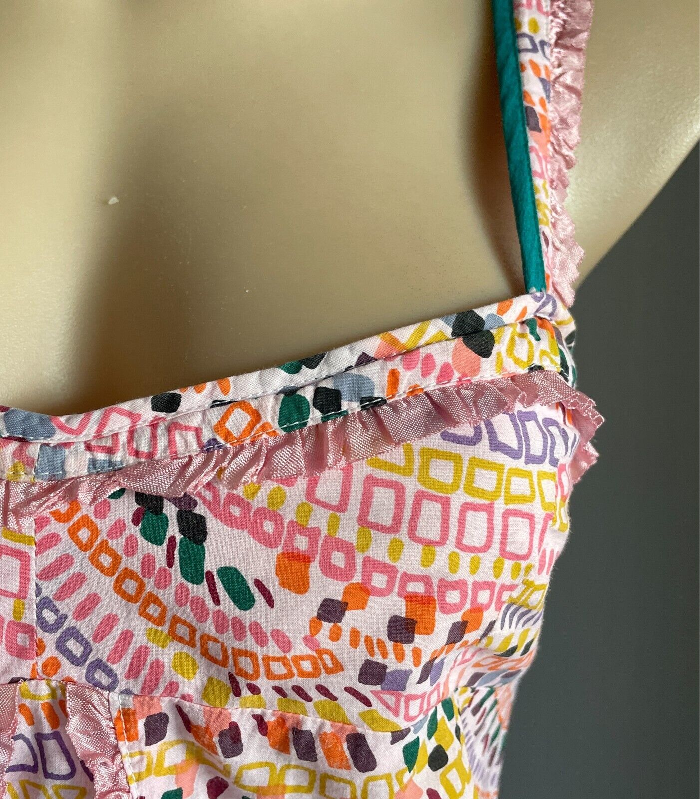 TIGERLILY Top Multicolour & Print Sleeveless Blouse Cotton Ribbon Trim Size 10