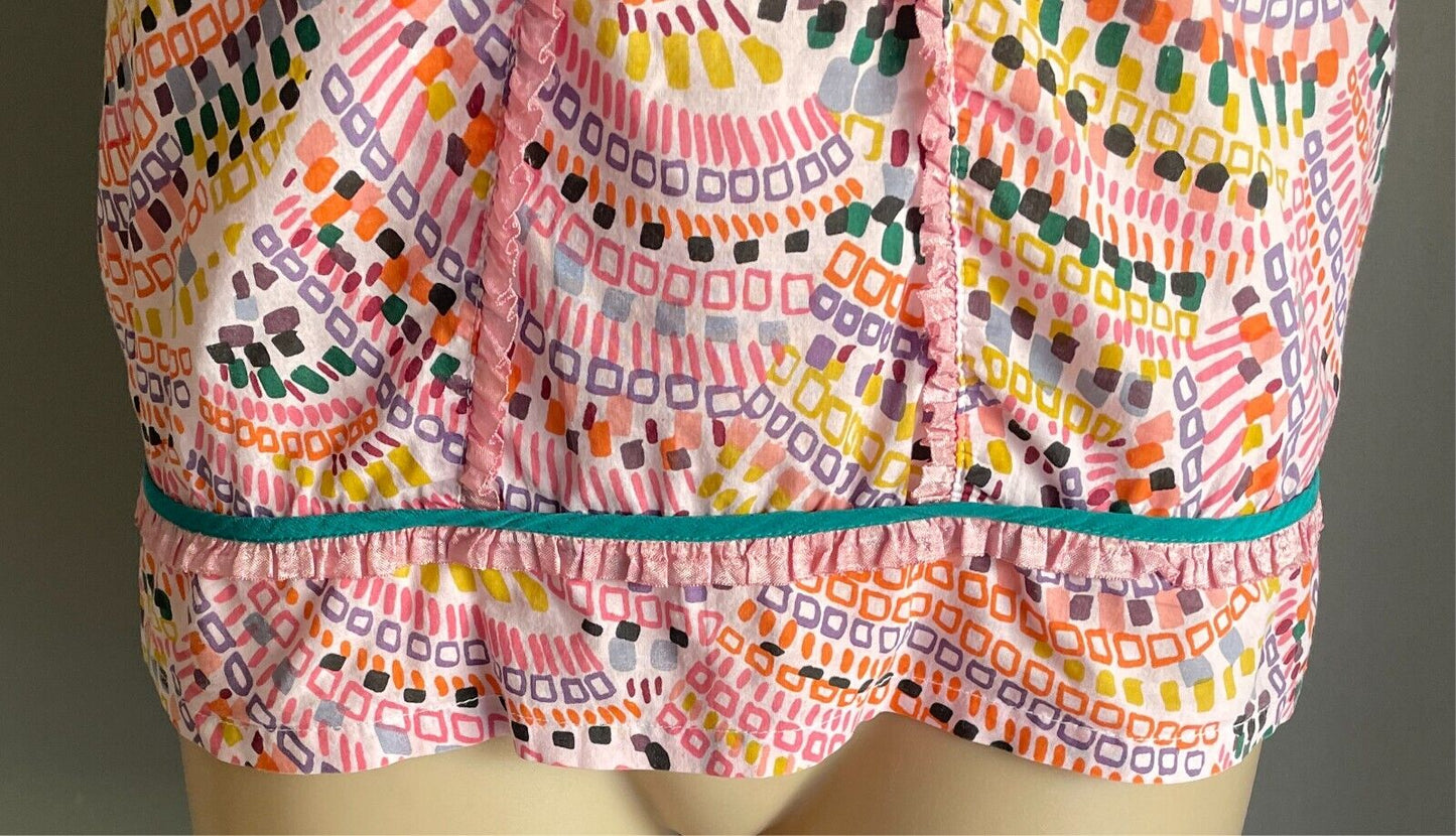 TIGERLILY Top Multicolour & Print Sleeveless Blouse Cotton Ribbon Trim Size 10