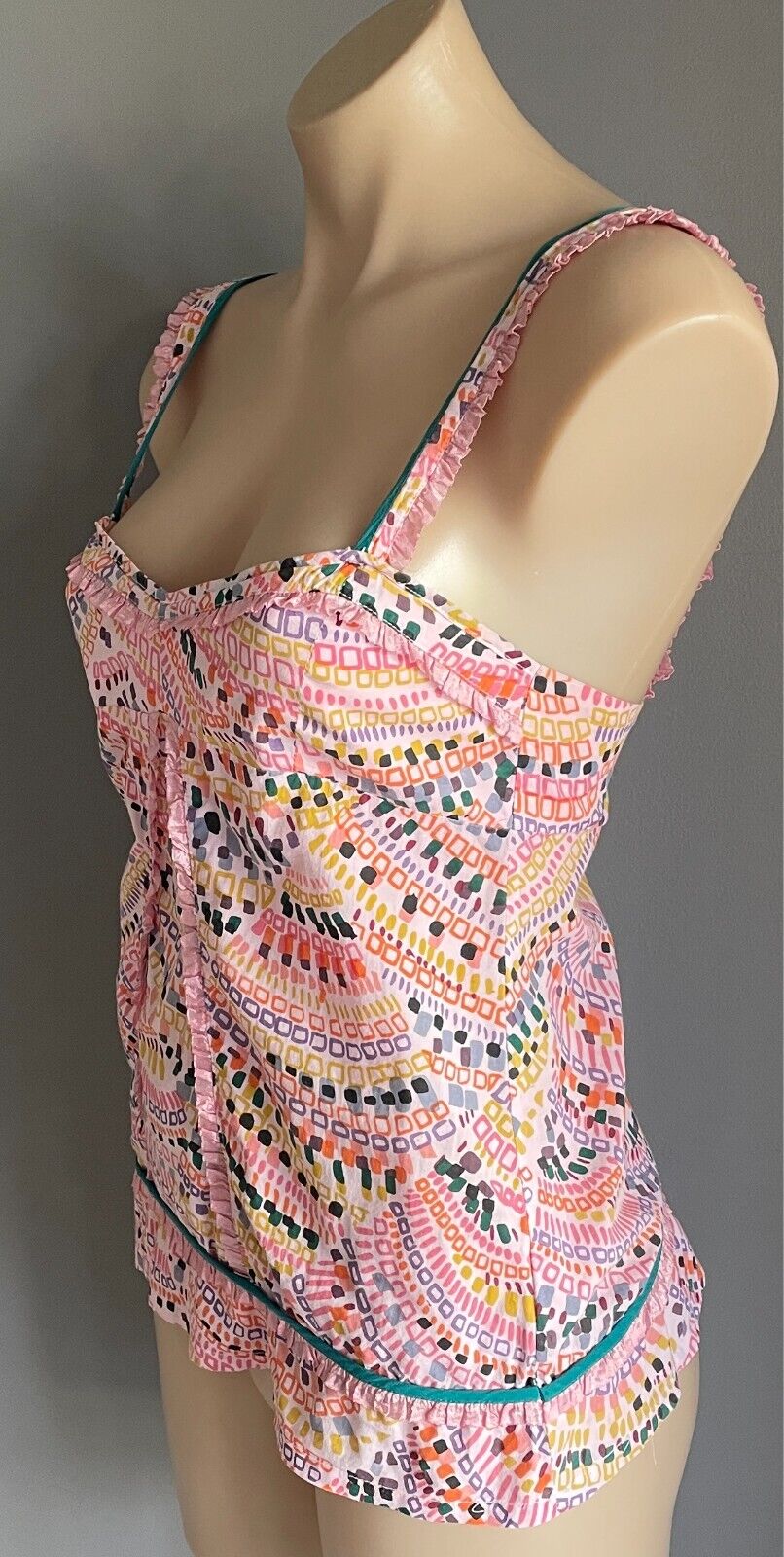 TIGERLILY Top Multicolour & Print Sleeveless Blouse Cotton Ribbon Trim Size 10