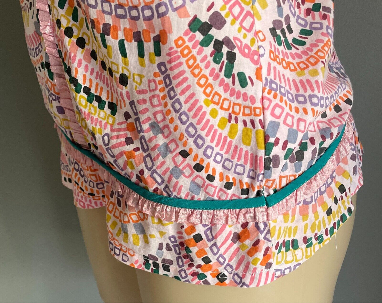 TIGERLILY Top Multicolour & Print Sleeveless Blouse Cotton Ribbon Trim Size 10