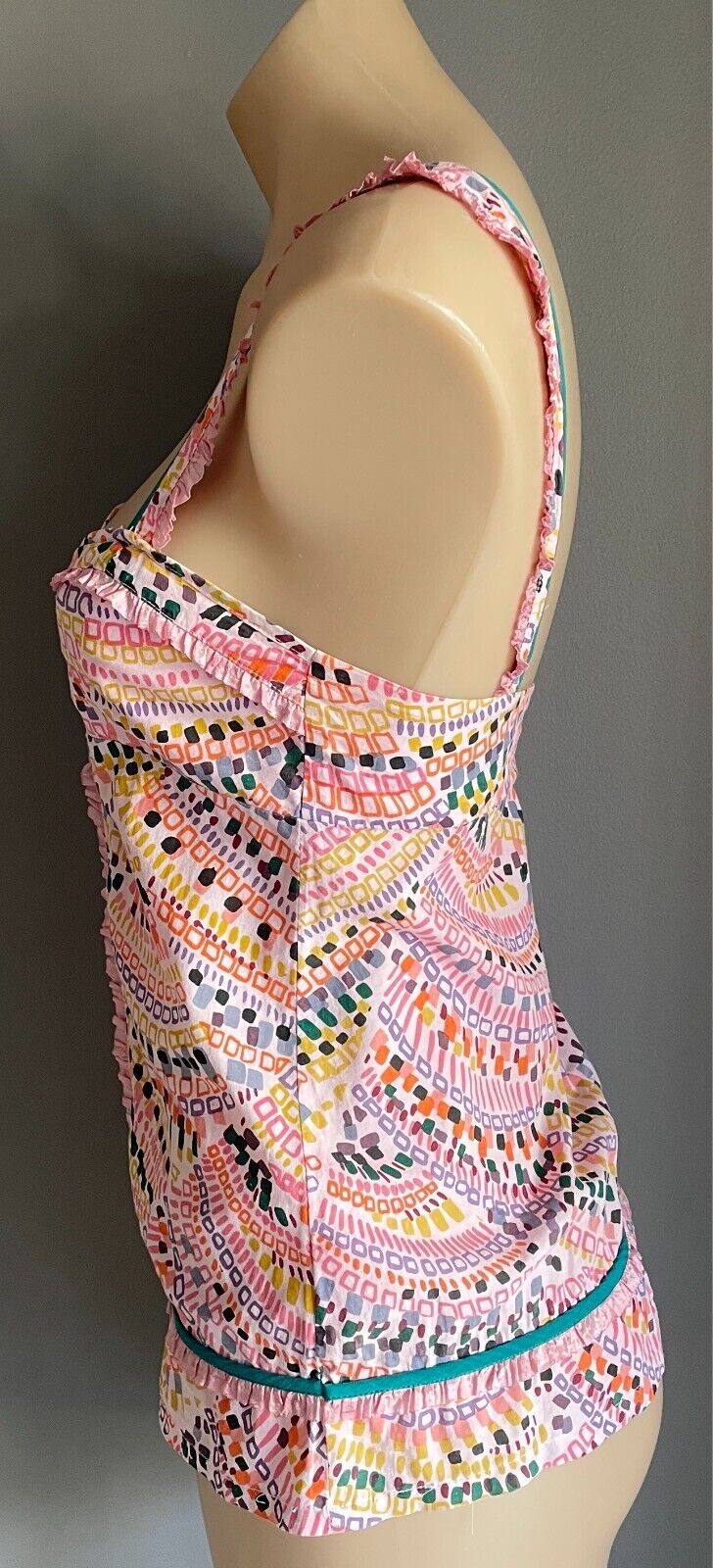 TIGERLILY Top Multicolour & Print Sleeveless Blouse Cotton Ribbon Trim Size 10