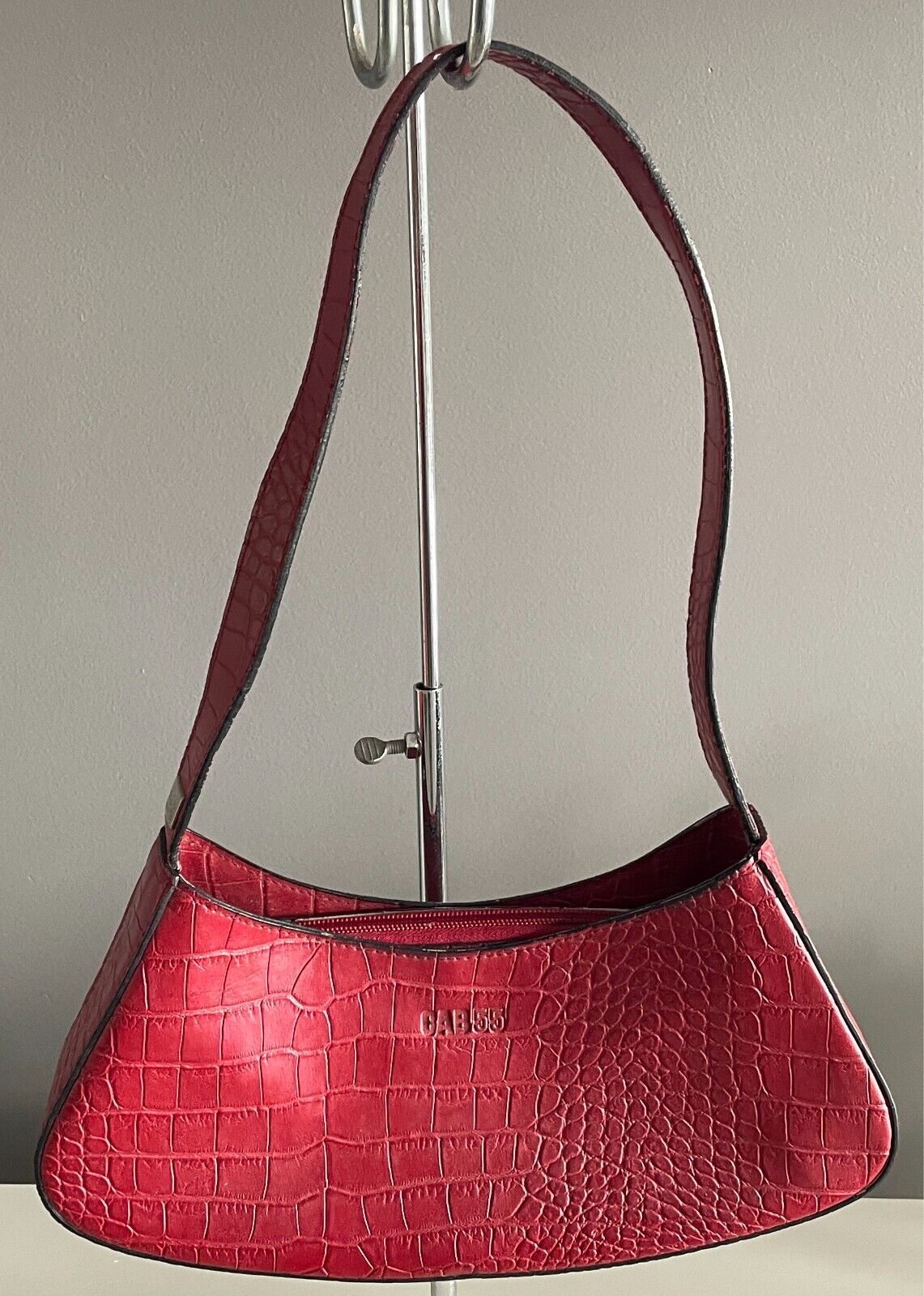 CAB 55 Shoulder Bag Burgundy Pleather Croc Print Handbag 1990's Vintage