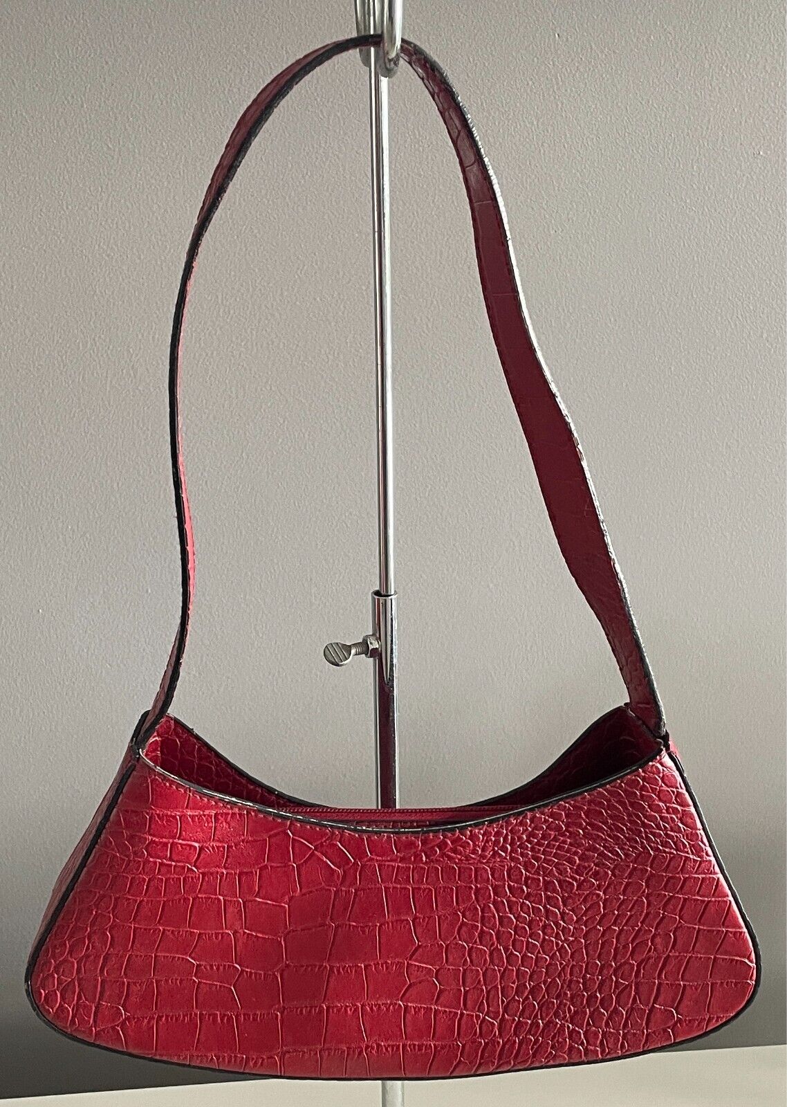 CAB 55 Shoulder Bag Burgundy Pleather Croc Print Handbag 1990's Vintage