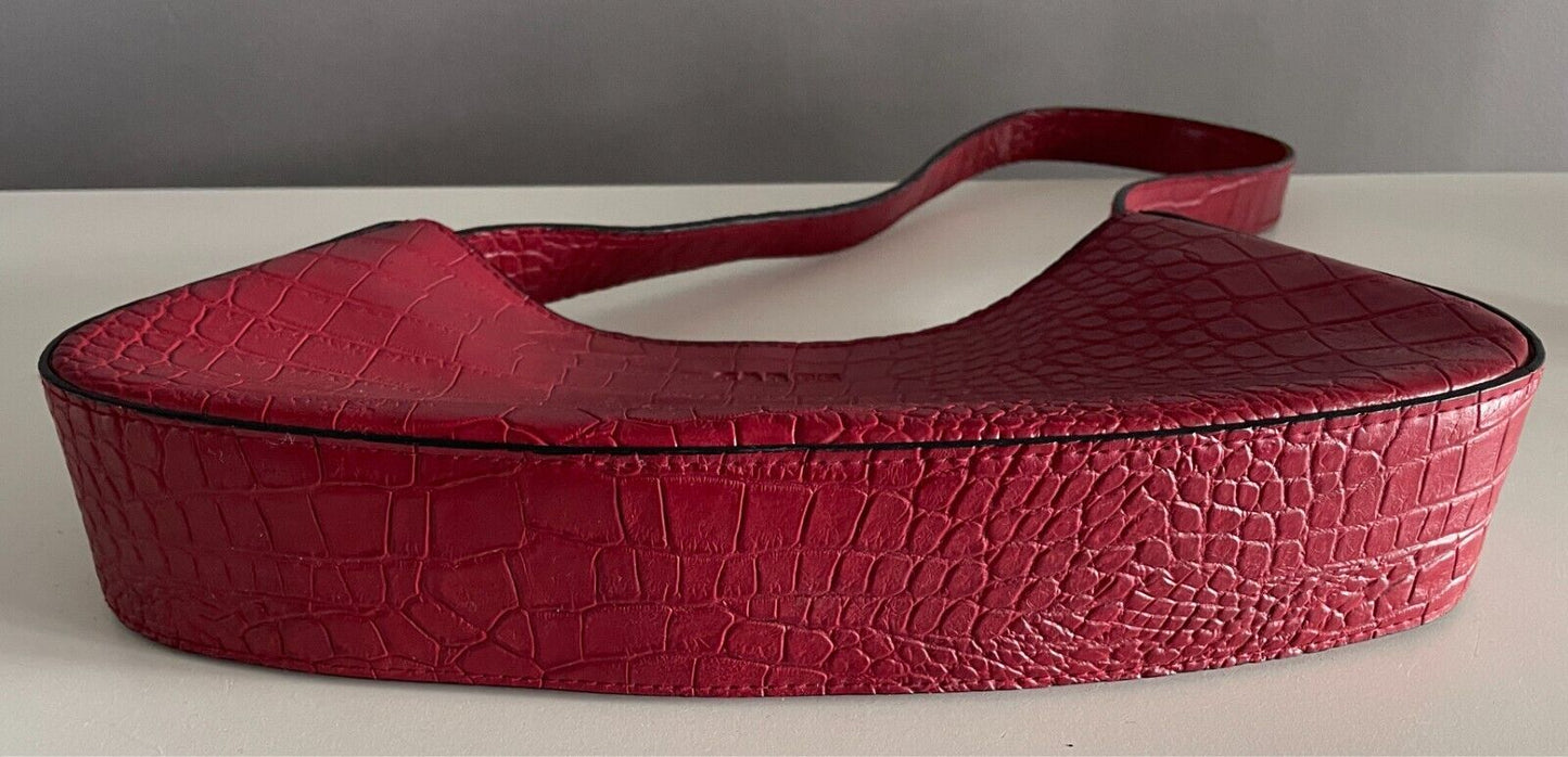 CAB 55 Shoulder Bag Burgundy Pleather Croc Print Handbag 1990's Vintage