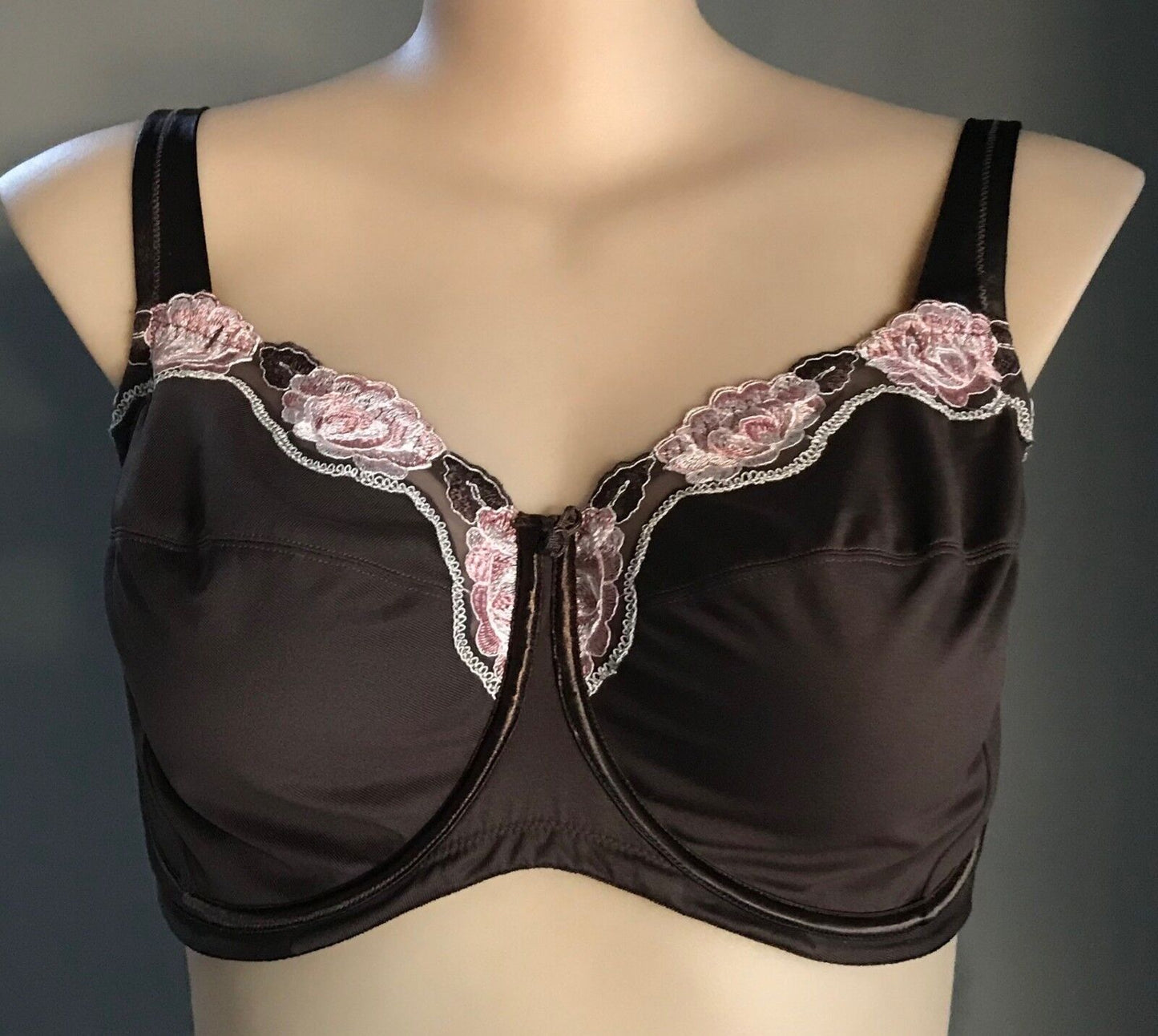 PLAYTEX 18E Bra Brown & Nude Dusty Pink Lace Trim Underwire Bra Y544U NEw