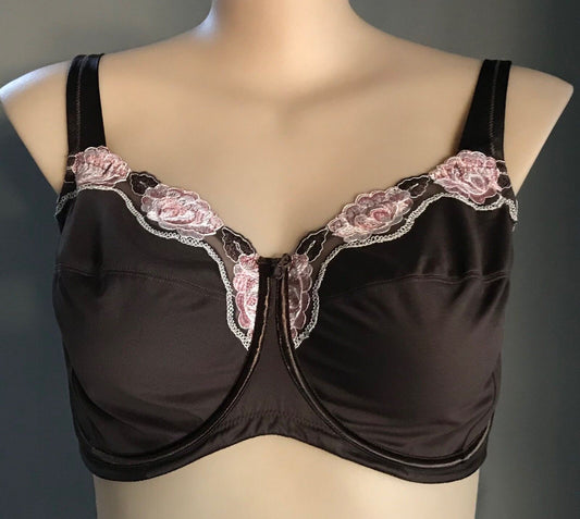 PLAYTEX 18E Bra Brown & Nude Dusty Pink Lace Trim Underwire Bra Y544U NEw