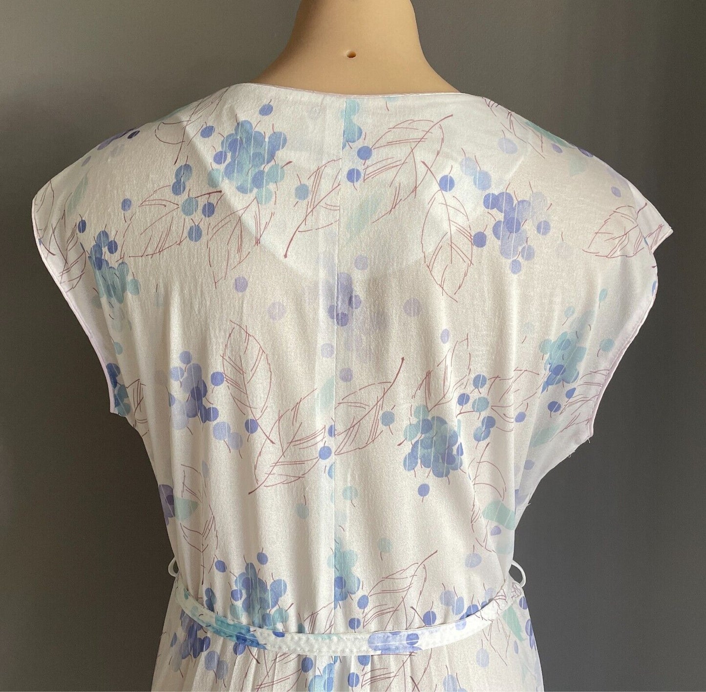 Vtg ADVENTURE FASHIONS Dress Floral White Blue Green Taupe Waist Belt Size 14