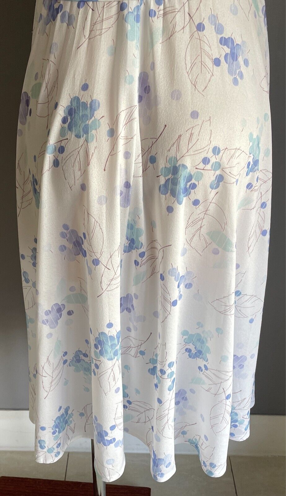 Vtg ADVENTURE FASHIONS Dress Floral White Blue Green Taupe Waist Belt Size 14
