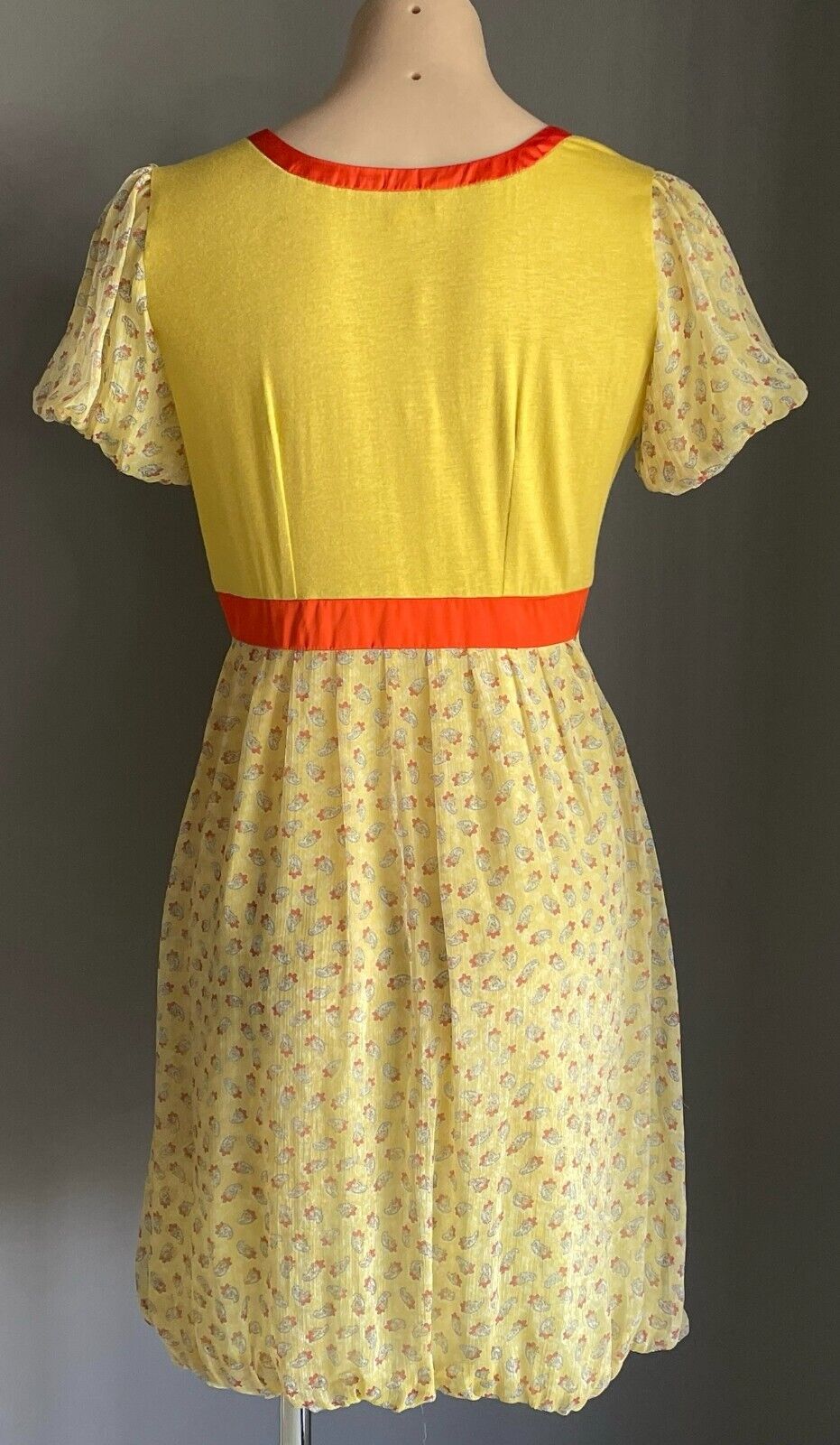COBILAA Silk Dress with Bow Yellow Orange Trim Size EUR 38 AU 10 Bubble Hem NEW