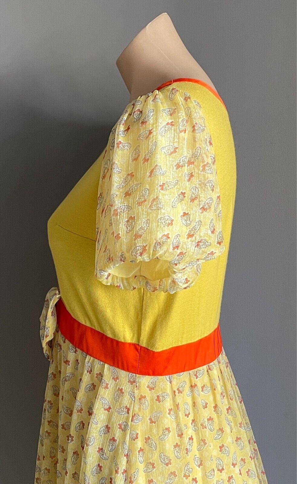 COBILAA Silk Dress with Bow Yellow Orange Trim Size EUR 38 AU 10 Bubble Hem NEW