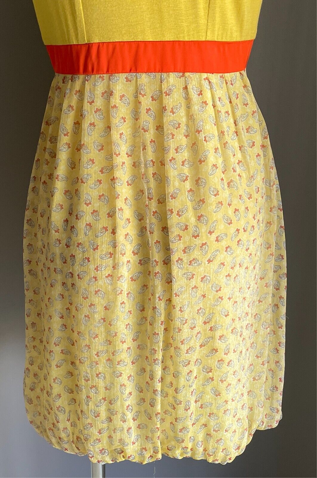 COBILAA Silk Dress with Bow Yellow Orange Trim Size EUR 38 AU 10 Bubble Hem NEW