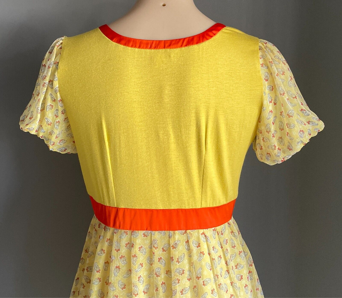 COBILAA Silk Dress with Bow Yellow Orange Trim Size EUR 38 AU 10 Bubble Hem NEW