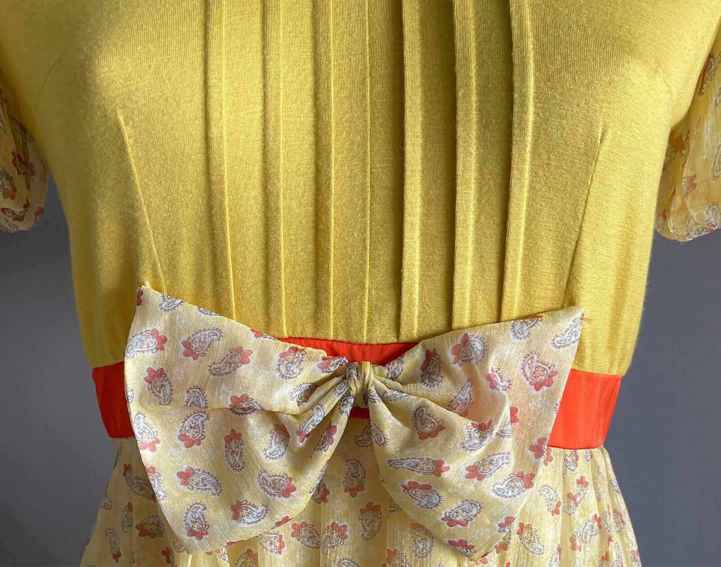 COBILAA Silk Dress with Bow Yellow Orange Trim Size EUR 38 AU 10 Bubble Hem NEW