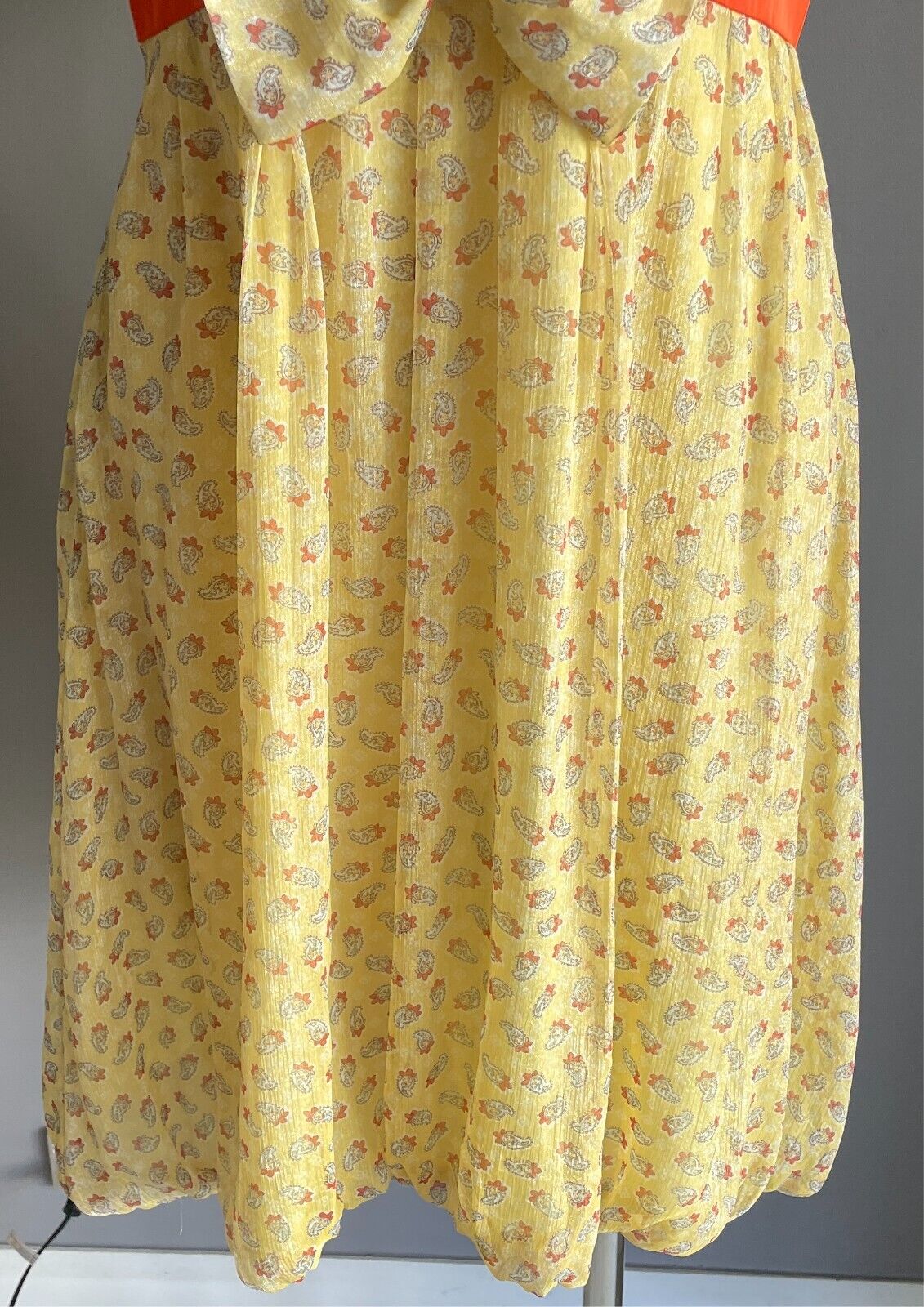 COBILAA Silk Dress with Bow Yellow Orange Trim Size EUR 38 AU 10 Bubble Hem NEW