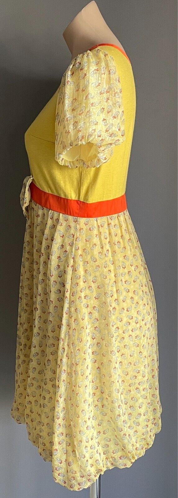 COBILAA Silk Dress with Bow Yellow Orange Trim Size EUR 38 AU 10 Bubble Hem NEW