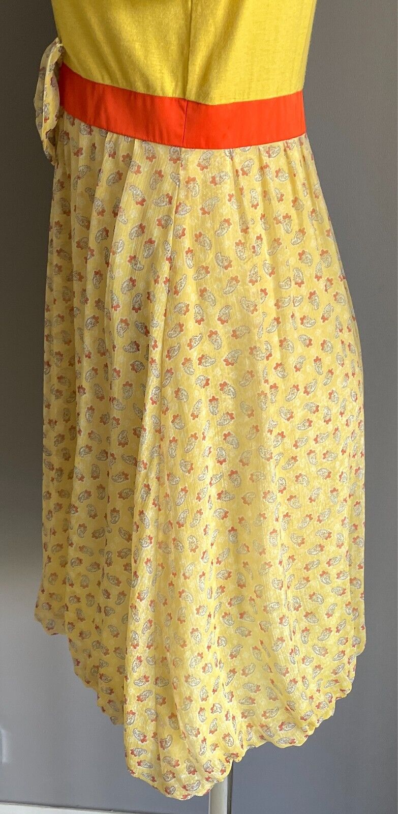COBILAA Silk Dress with Bow Yellow Orange Trim Size EUR 38 AU 10 Bubble Hem NEW
