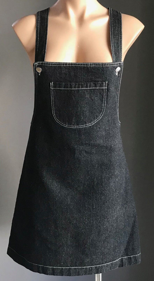 WAYNE COOPER Denim Pinafore Dungaree A-Line Black Dress Size 1 AU 10 NEW