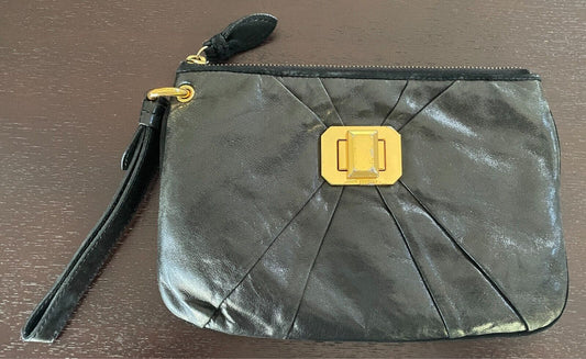 JUICY COUTURE Black Leather Wristlet Wallet Clutch Bag Gold Tone Hardware
