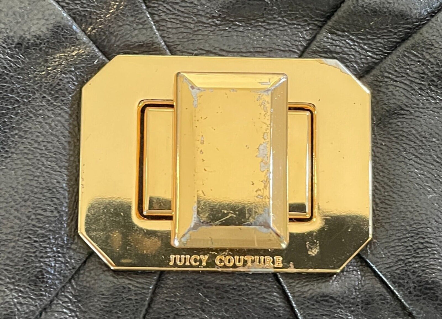 JUICY COUTURE Black Leather Wristlet Wallet Clutch Bag Gold Tone Hardware