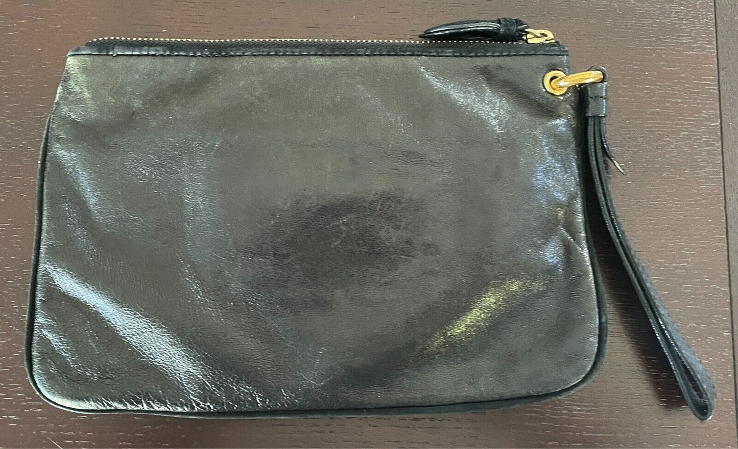JUICY COUTURE Black Leather Wristlet Wallet Clutch Bag Gold Tone Hardware