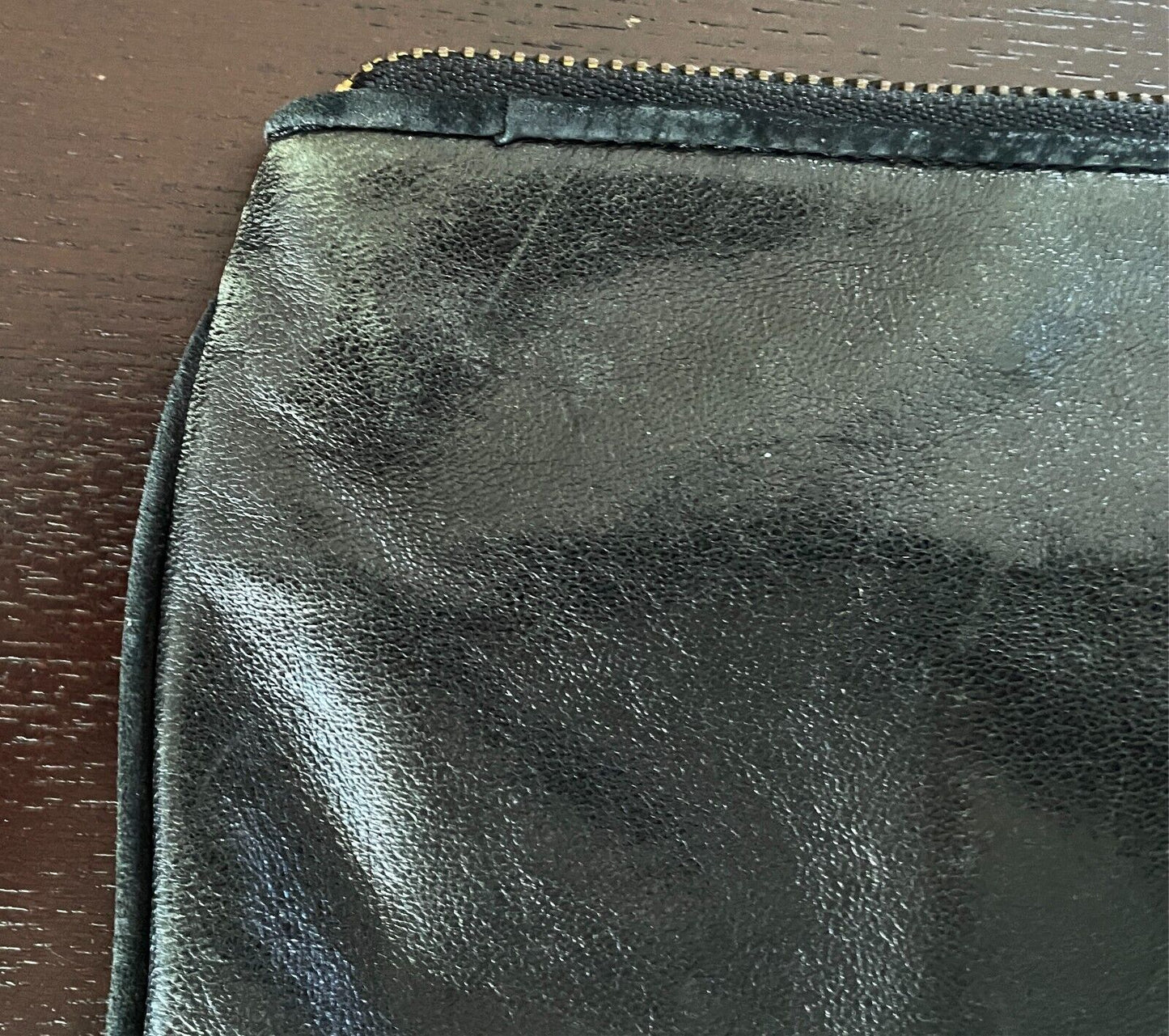 JUICY COUTURE Black Leather Wristlet Wallet Clutch Bag Gold Tone Hardware